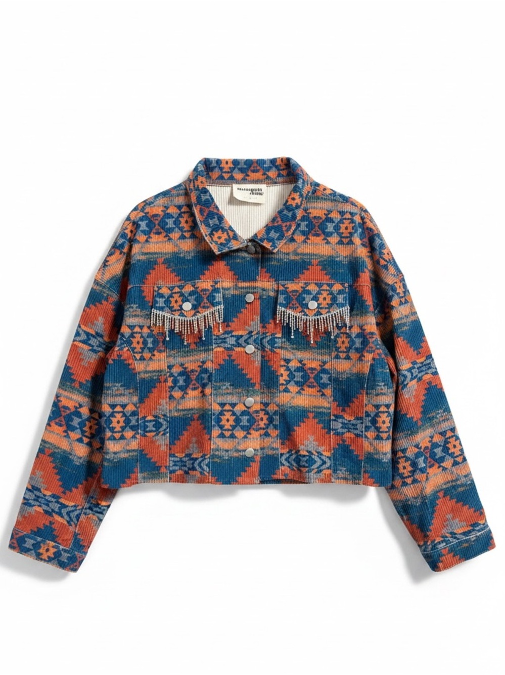 Savanna Jane Rhinestone Fringe Soft Corduroy Crop Jacket Southwestern Size Large